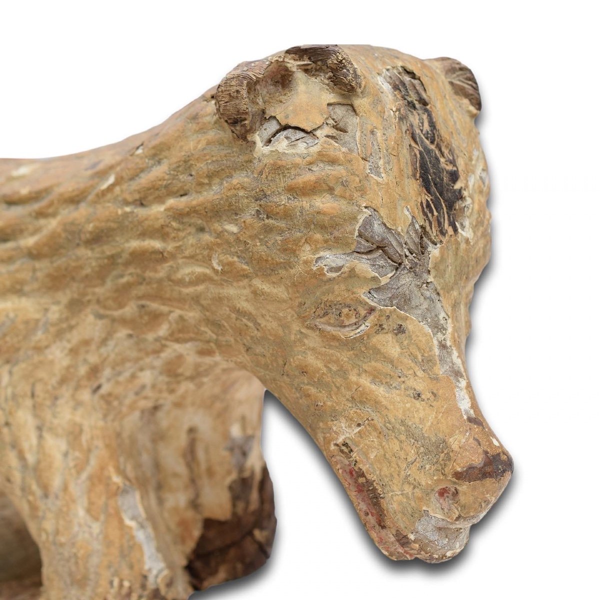 Sculpture En Chêne Polychrome De l'Agnus Dei. Flamand, Vers 1500.-photo-4