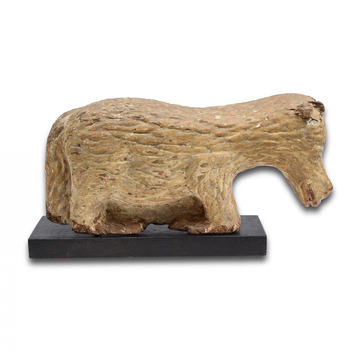 Sculpture En Chêne Polychrome De l'Agnus Dei. Flamand, Vers 1500.-photo-5