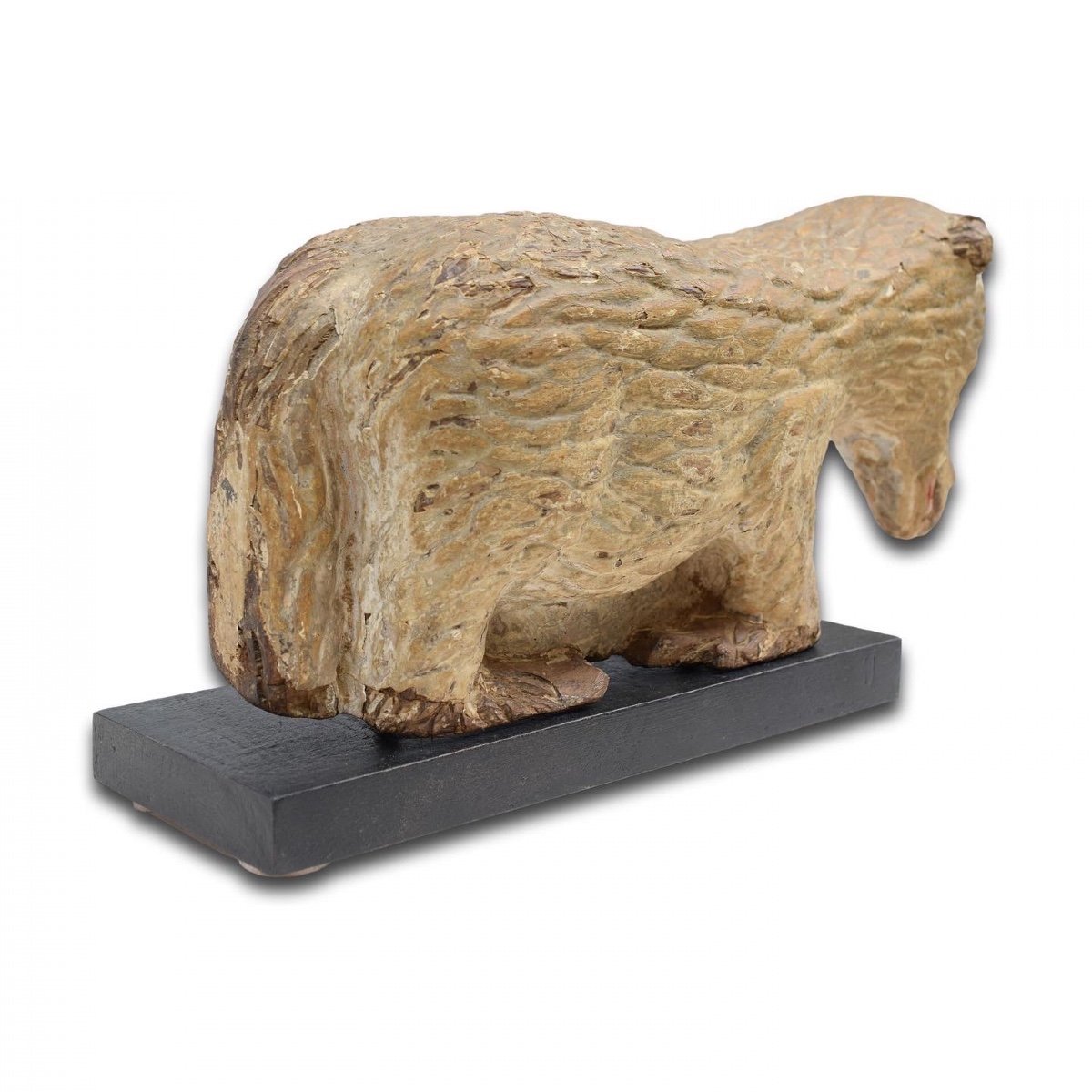 Sculpture En Chêne Polychrome De l'Agnus Dei. Flamand, Vers 1500.-photo-7