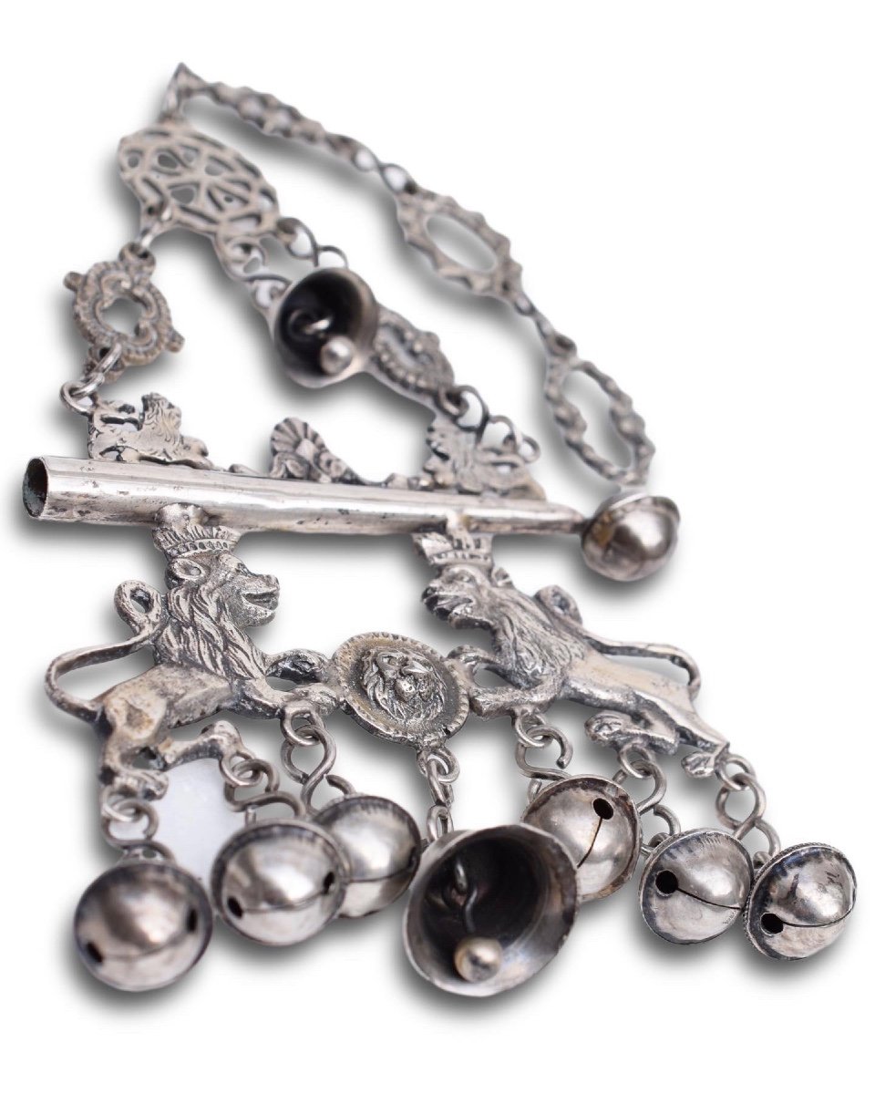 Silver Whistle With Lions And Bells. Spanish, Hallmarks Of Madrid, Eighteenth Century-photo-2
