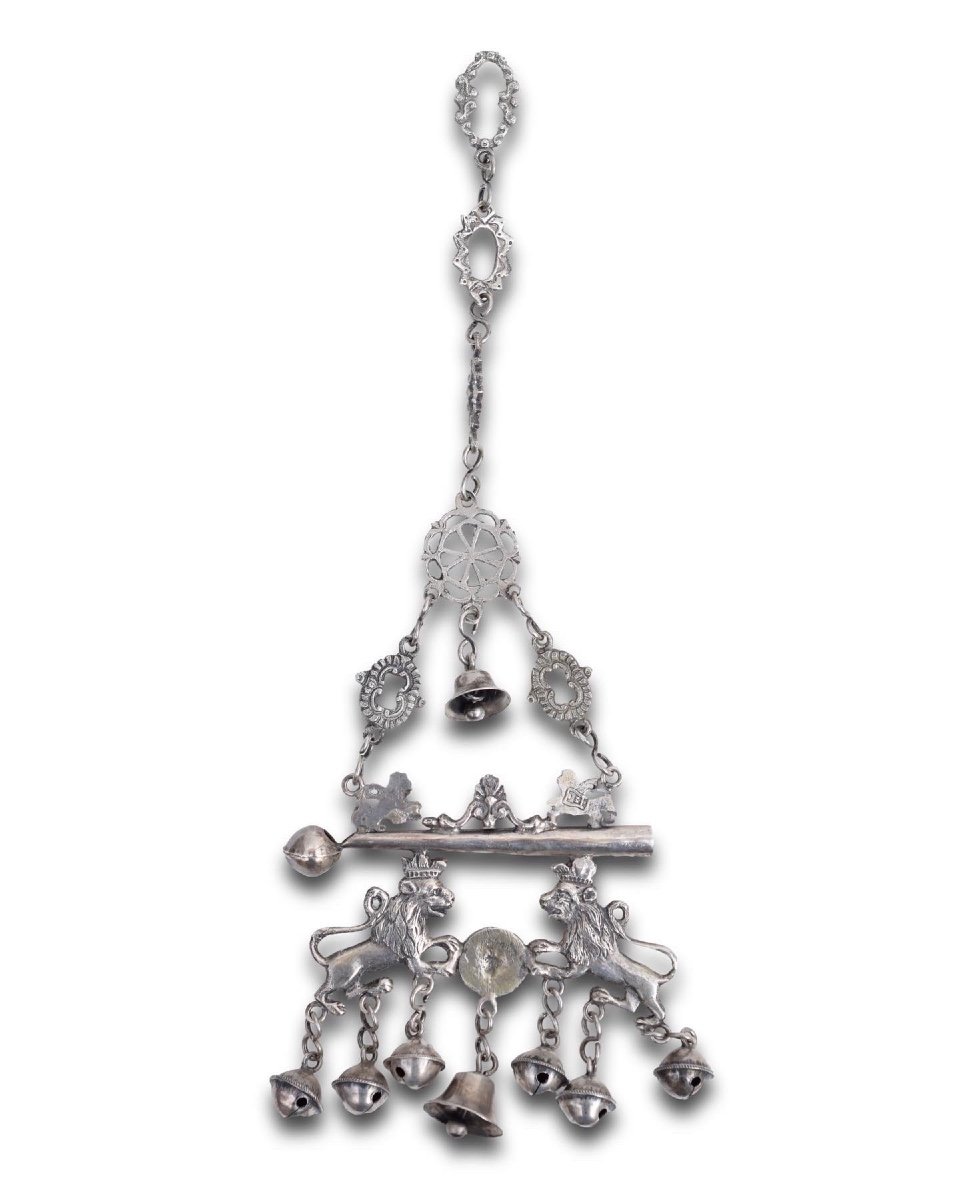 Silver Whistle With Lions And Bells. Spanish, Hallmarks Of Madrid, Eighteenth Century-photo-5