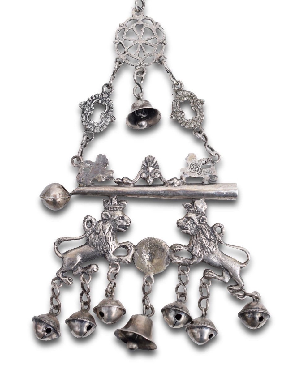 Silver Whistle With Lions And Bells. Spanish, Hallmarks Of Madrid, Eighteenth Century-photo-6