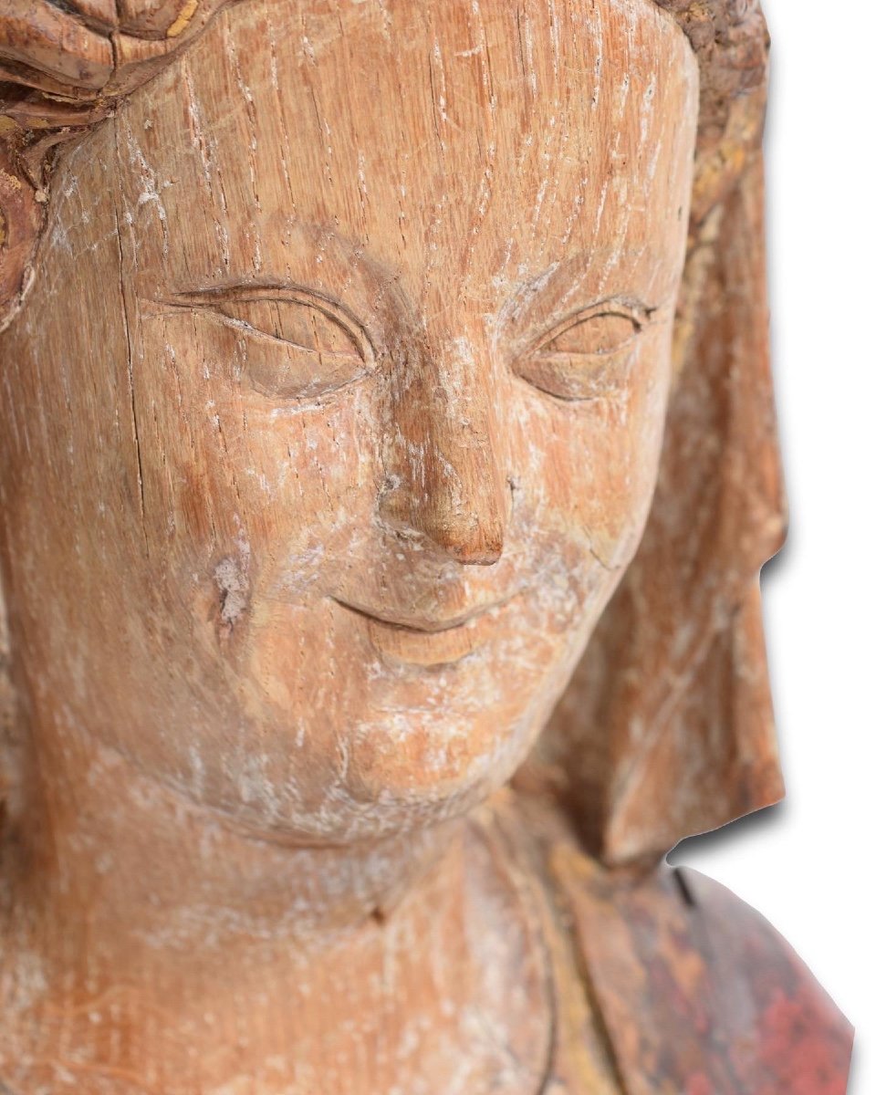 Buste De La Vierge En Chêne Polychromé. Français, Fin Du XIIIe Siècle. -photo-4