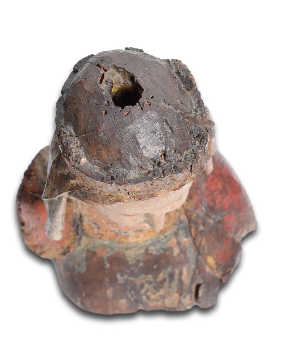 Buste De La Vierge En Chêne Polychromé. Français, Fin Du XIIIe Siècle. -photo-3