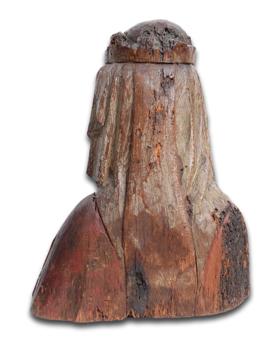 Buste De La Vierge En Chêne Polychromé. Français, Fin Du XIIIe Siècle. -photo-4