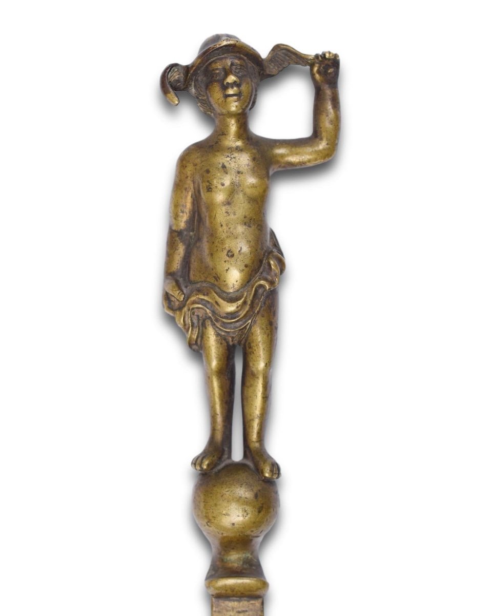 Brass Wine Gauge With A Figure Of The Greek God Hermes. French, 17th Century. 