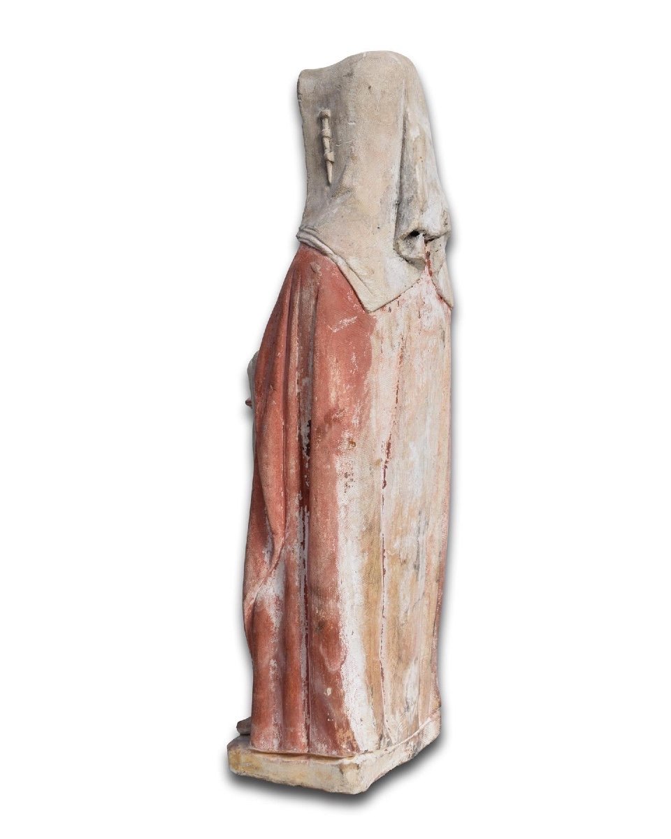 Limestone Sculpture Of Saint Scholastica. French, Bourbon, 15th Century.-photo-2