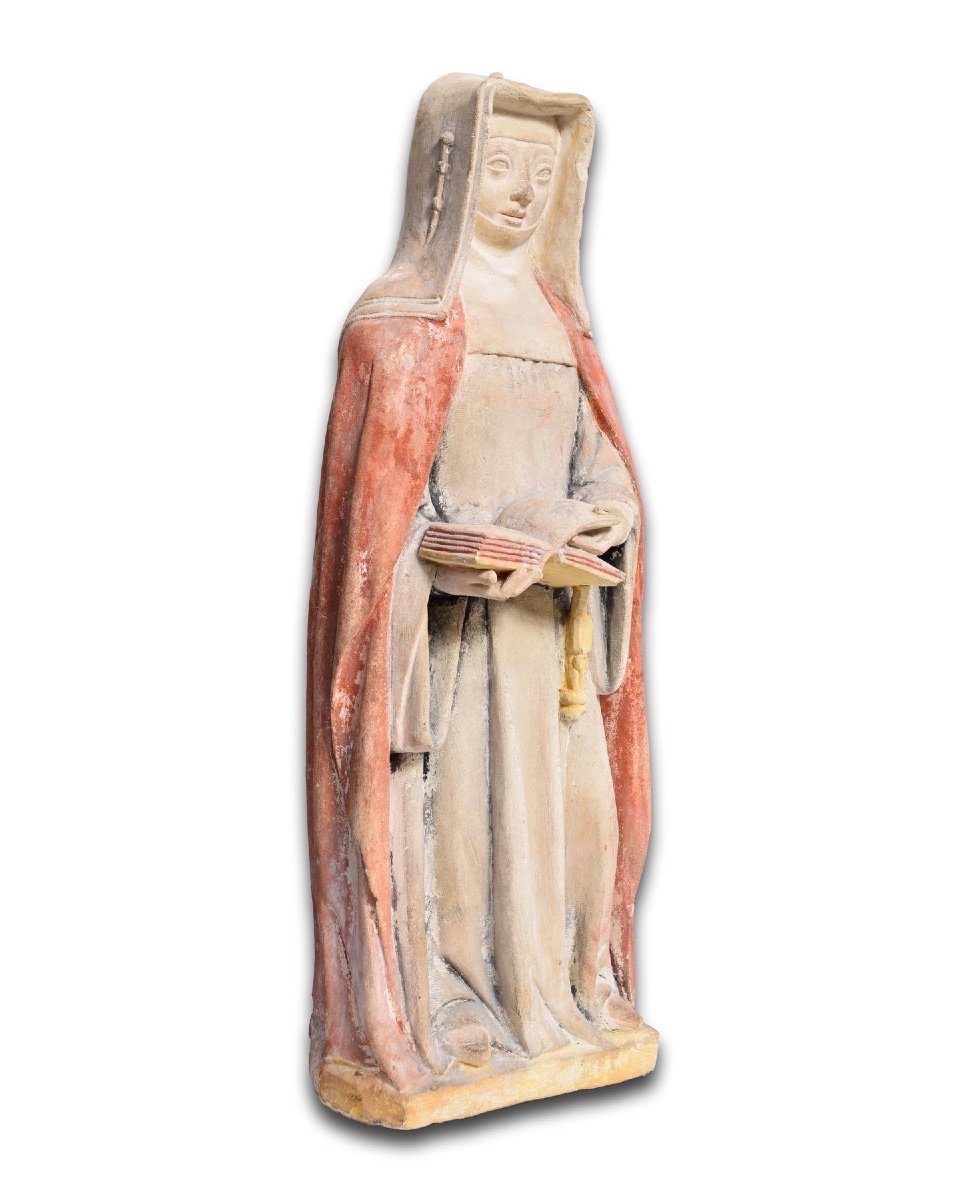 Limestone Sculpture Of Saint Scholastica. French, Bourbon, 15th Century.-photo-8