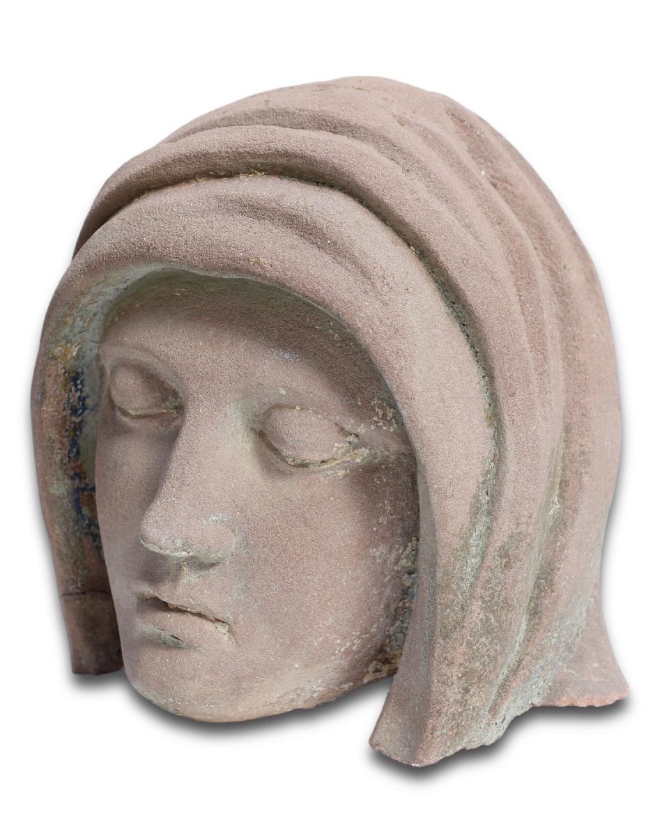 Sandstone Head Of The Veiled Virgin. Eastern France, C.1500.-photo-2