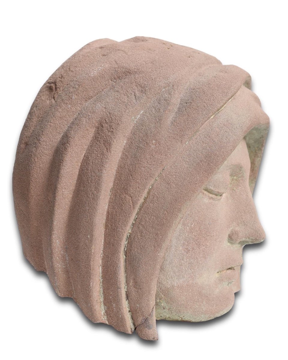 Sandstone Head Of The Veiled Virgin. Eastern France, C.1500.-photo-2