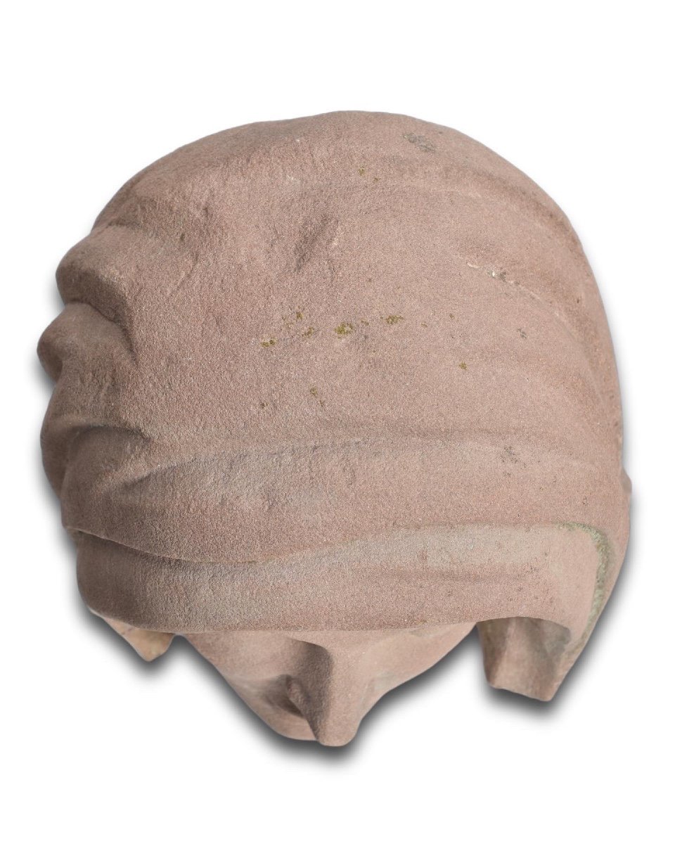 Sandstone Head Of The Veiled Virgin. Eastern France, C.1500.-photo-4