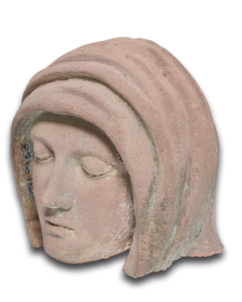 Sandstone Head Of The Veiled Virgin. Eastern France, C.1500.-photo-5
