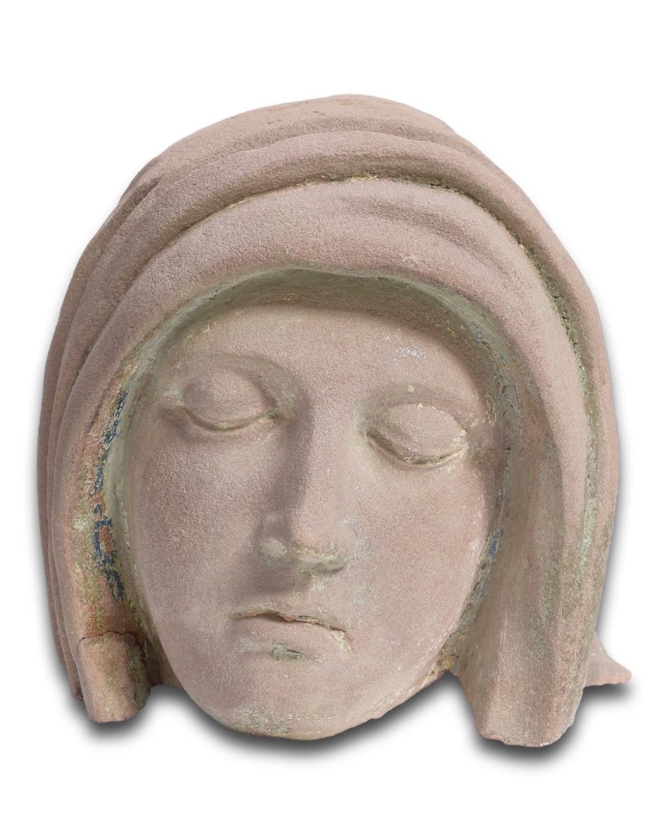 Sandstone Head Of The Veiled Virgin. Eastern France, C.1500.-photo-6