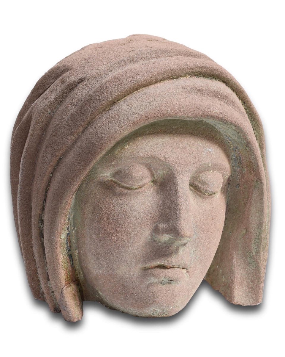 Sandstone Head Of The Veiled Virgin. Eastern France, C.1500.