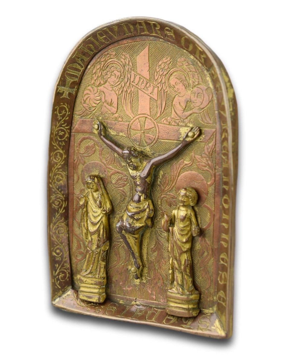 Engraved Copper-gilt Pax With The Crucifixion. French Or English, 15th Century.-photo-2