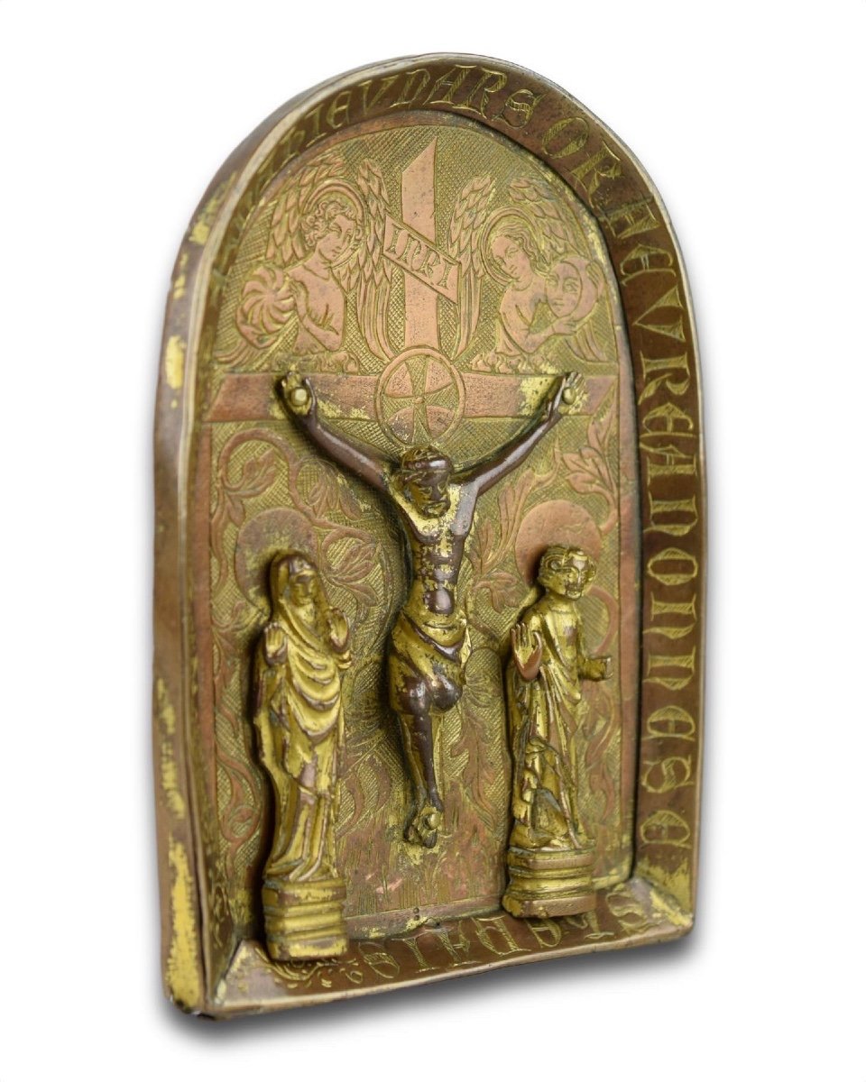 Engraved Copper-gilt Pax With The Crucifixion. French Or English, 15th Century.-photo-3