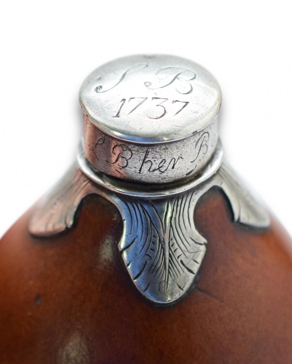 Silver Mounted Gourd Flask. English, Mid 18th Century.