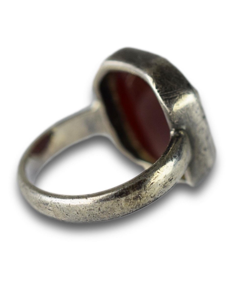 Bague Intaille Cornaline Montée Argent. Orthodoxe Orientale, Datée d'Environ 1716. -photo-4