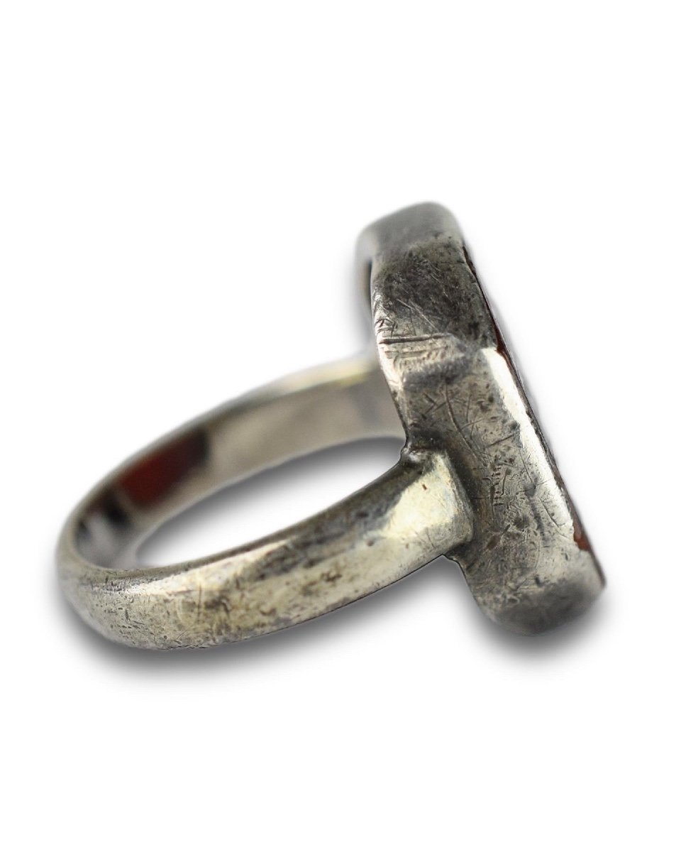 Bague Intaille Cornaline Montée Argent. Orthodoxe Orientale, Datée d'Environ 1716. -photo-4