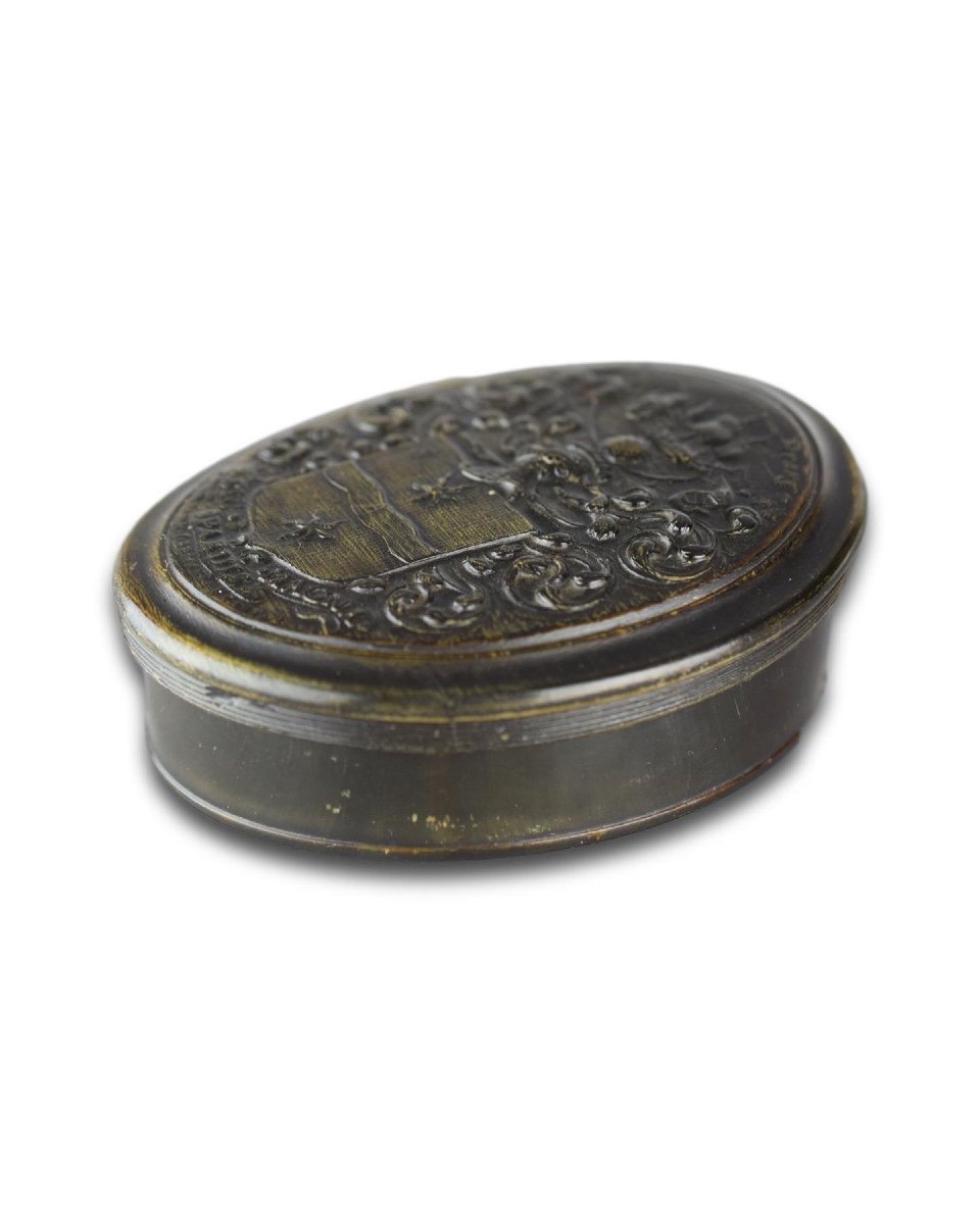 Horn Box With The Arms Francis Drake, By John Obrisset. English, 18th Century.-photo-4