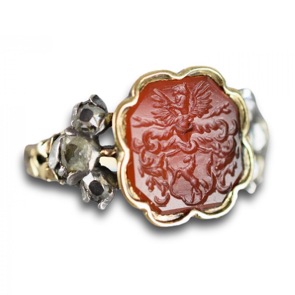 Diamond Set Gold And Carnelian Signet Ring.   german, Late 18th Century.-photo-5