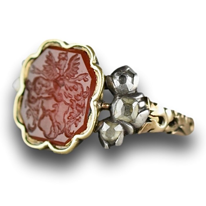 Diamond Set Gold And Carnelian Signet Ring.   german, Late 18th Century.-photo-8