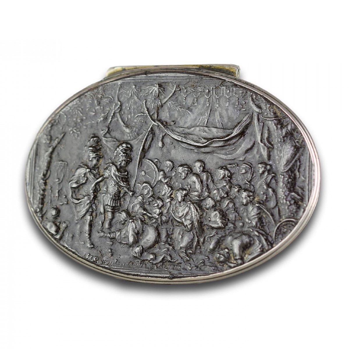 Tabatière En Argent Et Acier; Alexandre à La Tente De Darius. Anglais, 18e Siècle-photo-2