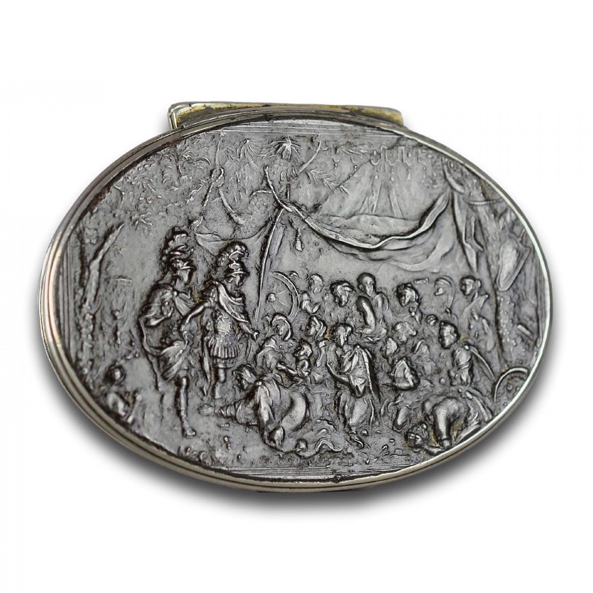 Tabatière En Argent Et Acier; Alexandre à La Tente De Darius. Anglais, 18e Siècle