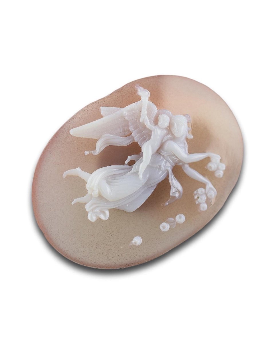 A Sardonyx Cameo Of Aurora And Cupid. Italian, 19th Century.