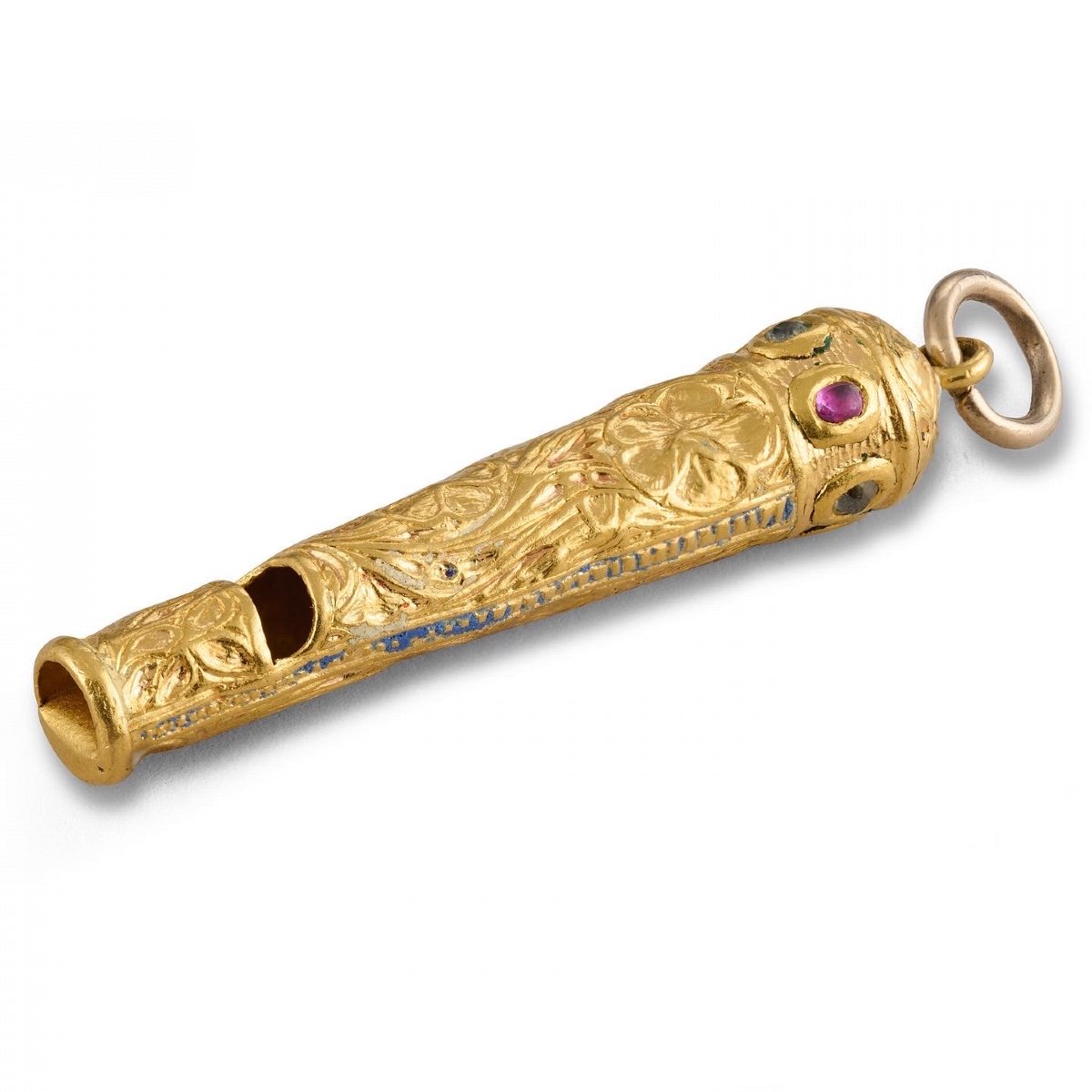 Mughal Gold And Enamel Hawking Whistle. Indian, Late 18th - Early 19th Century.