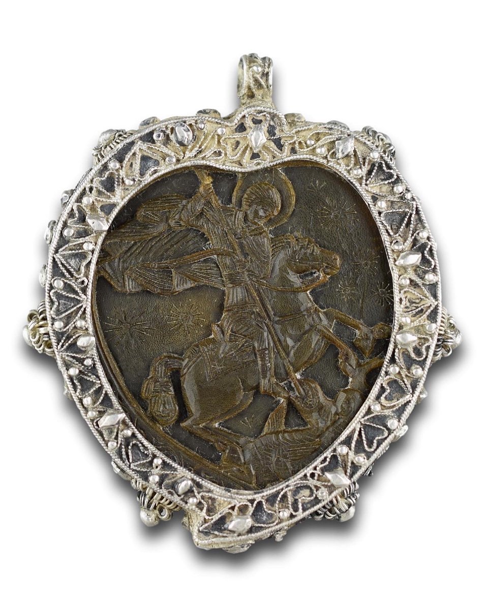 Orthodox Silver Mounted Horn Pendant. Probably Mount Athos, 18th/19th Century.-photo-4