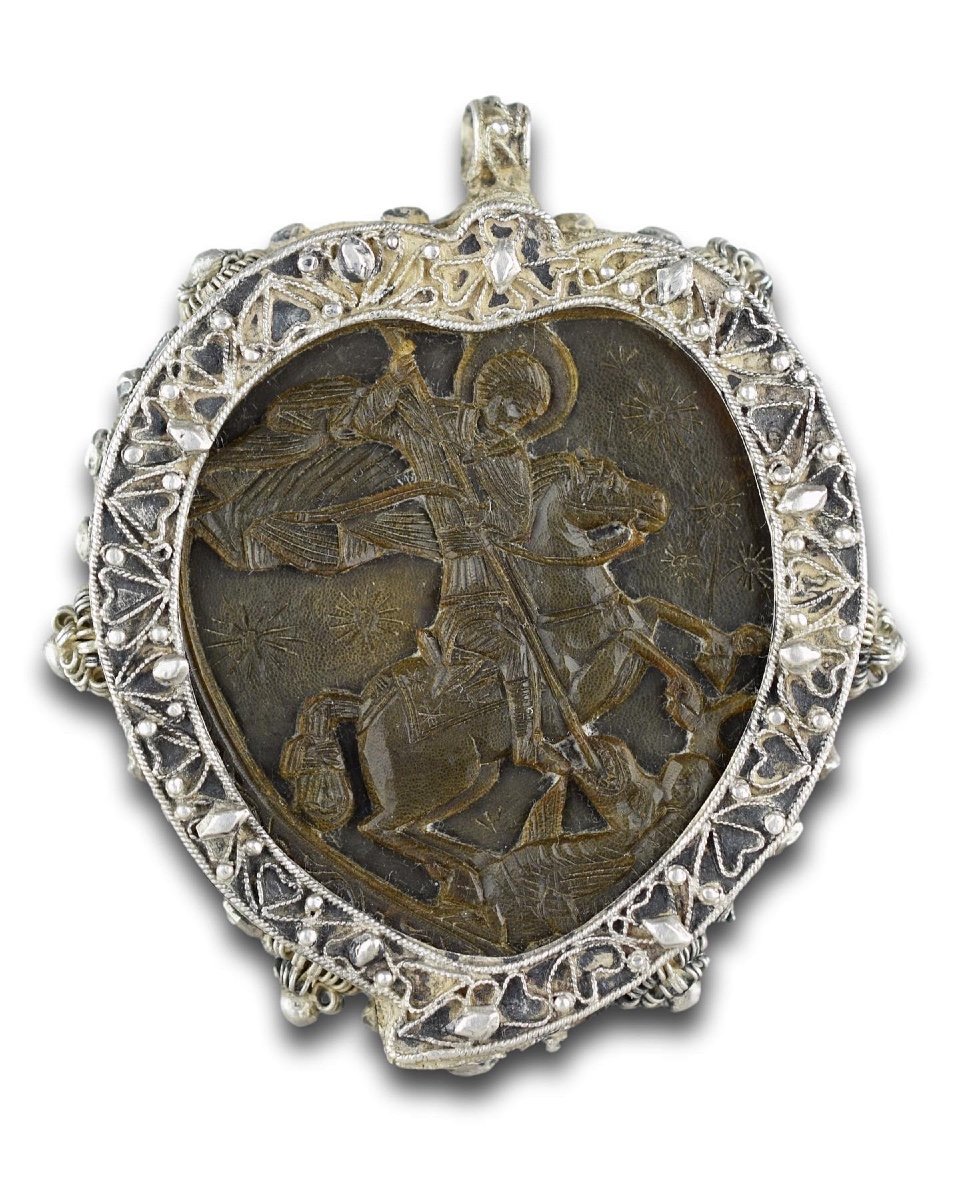 Orthodox Silver Mounted Horn Pendant. Probably Mount Athos, 18th/19th Century.-photo-2