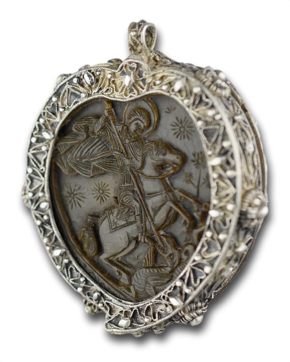 Pendentif Orthodoxe En Corne Monté Sur Argent. Probablement Le Mont Athos, XVIIIe/xixe Siècle. -photo-5