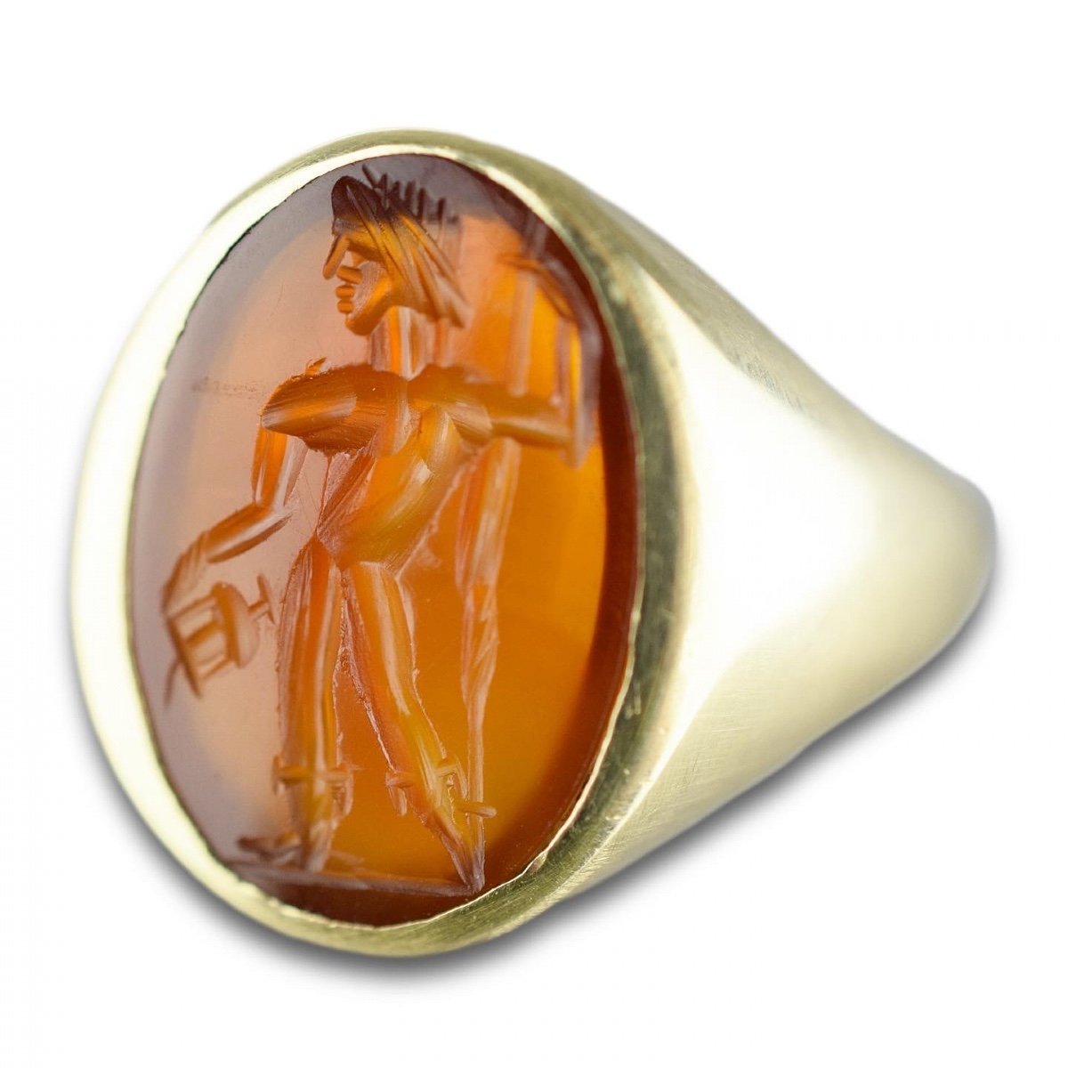 Bague En Or Avec Une Intaille En Cornaline Romaine Antique Du Dieu Mercure. -photo-5
