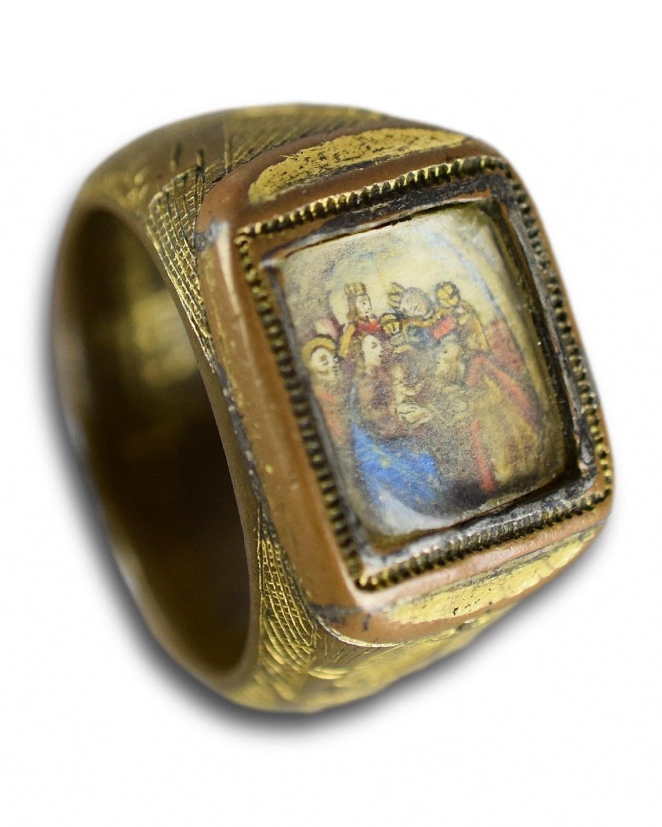 Gilt Bronze Papal Ring Set With An Illuminated Miniature. Italian, 15th Century.-photo-4