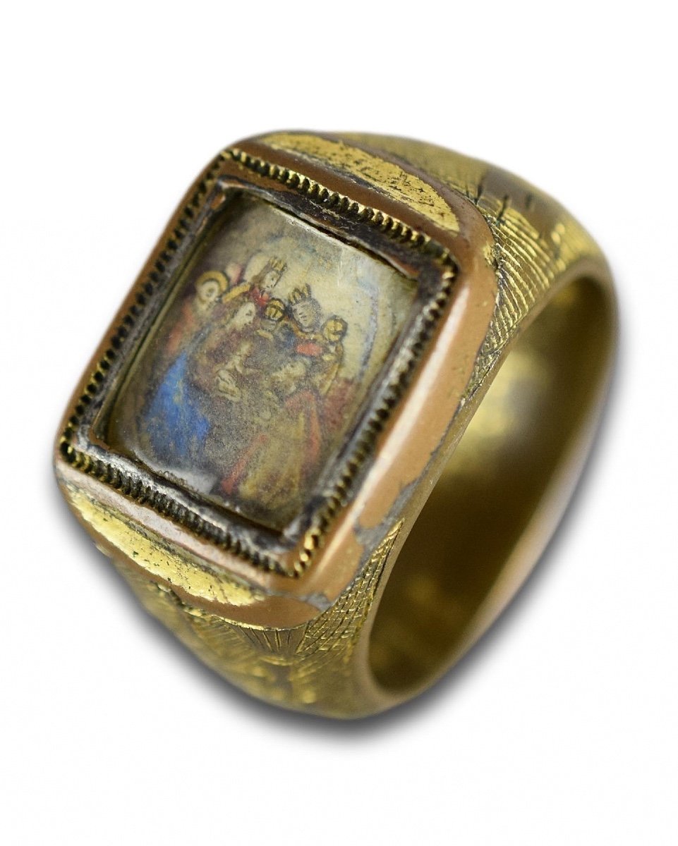 Gilt Bronze Papal Ring Set With An Illuminated Miniature. Italian, 15th Century.-photo-5