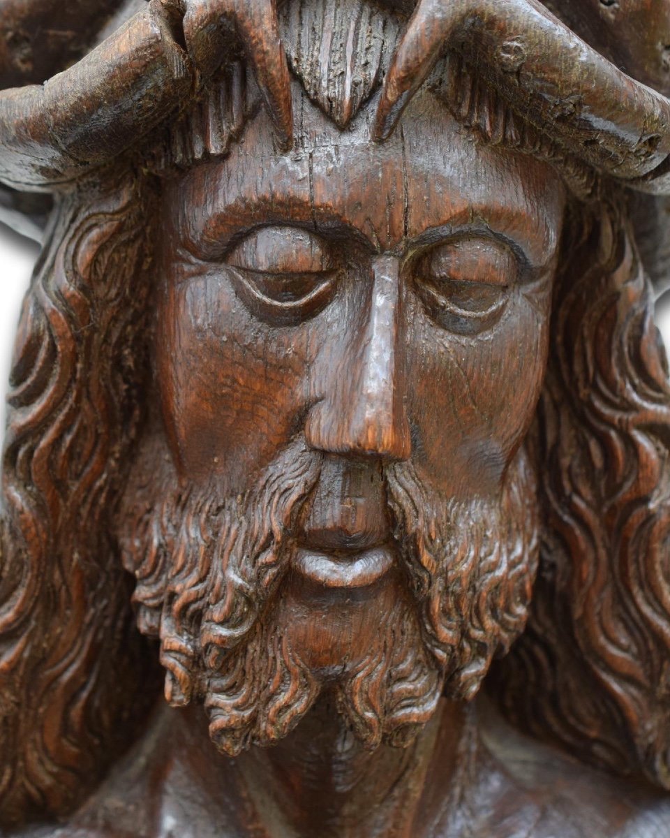 Sculpture En Chêne Du Christ Sur La Pierre Froide. Nord De La France, Début Du XVIe Siècle. -photo-2