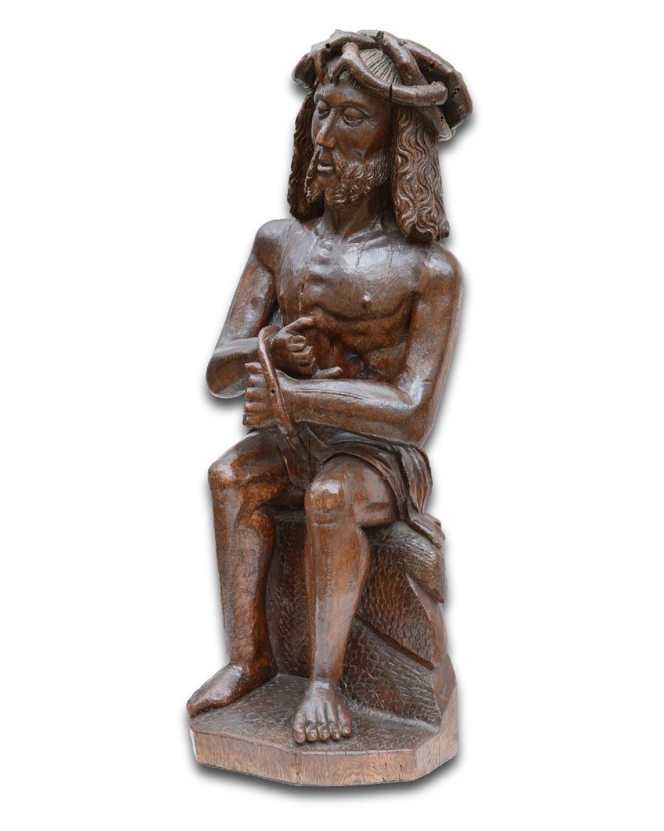 Sculpture En Chêne Du Christ Sur La Pierre Froide. Nord De La France, Début Du XVIe Siècle. -photo-3