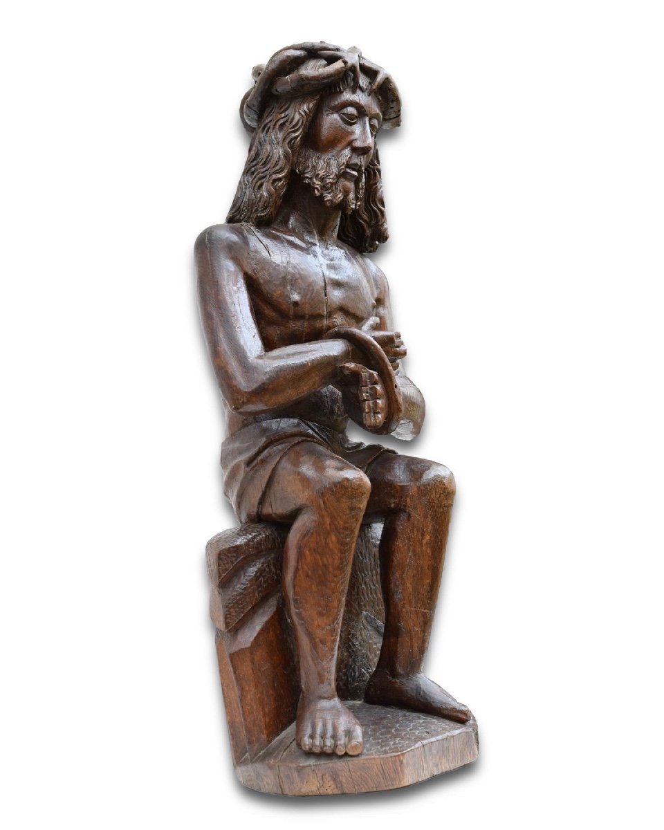 Sculpture En Chêne Du Christ Sur La Pierre Froide. Nord De La France, Début Du XVIe Siècle. -photo-4