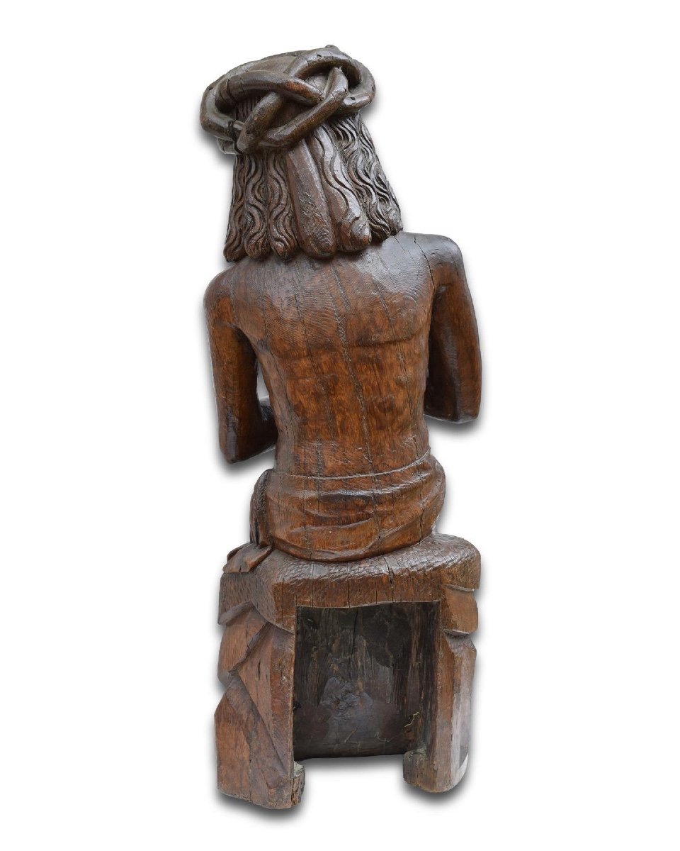 Sculpture En Chêne Du Christ Sur La Pierre Froide. Nord De La France, Début Du XVIe Siècle. -photo-2