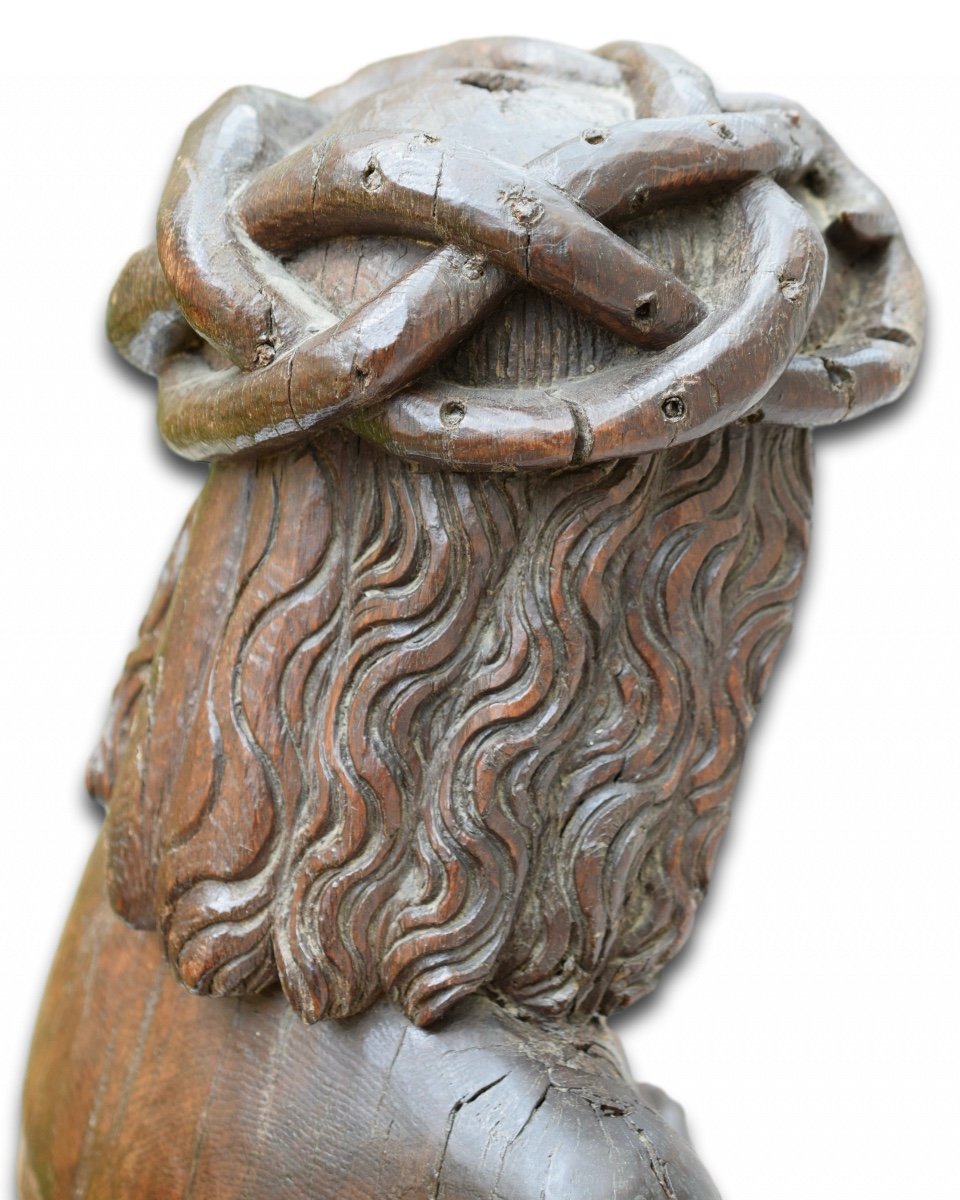 Sculpture En Chêne Du Christ Sur La Pierre Froide. Nord De La France, Début Du XVIe Siècle. -photo-6