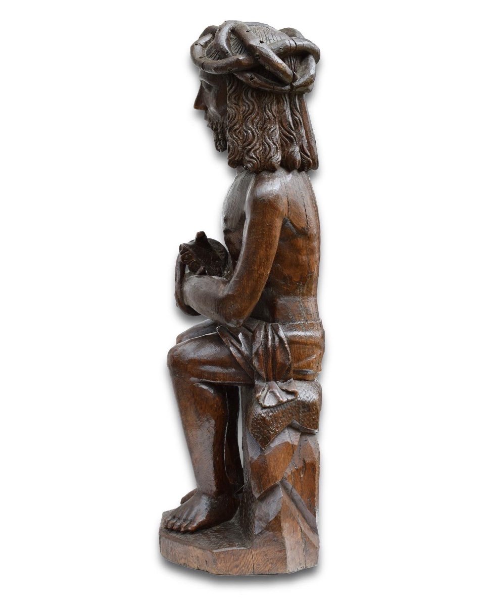 Sculpture En Chêne Du Christ Sur La Pierre Froide. Nord De La France, Début Du XVIe Siècle. -photo-7
