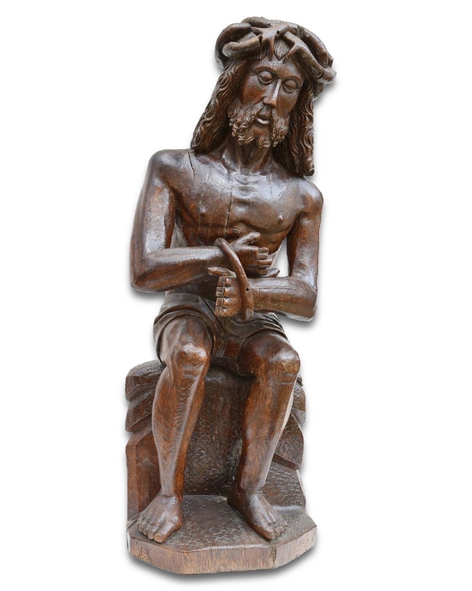 Sculpture En Chêne Du Christ Sur La Pierre Froide. Nord De La France, Début Du XVIe Siècle. 
