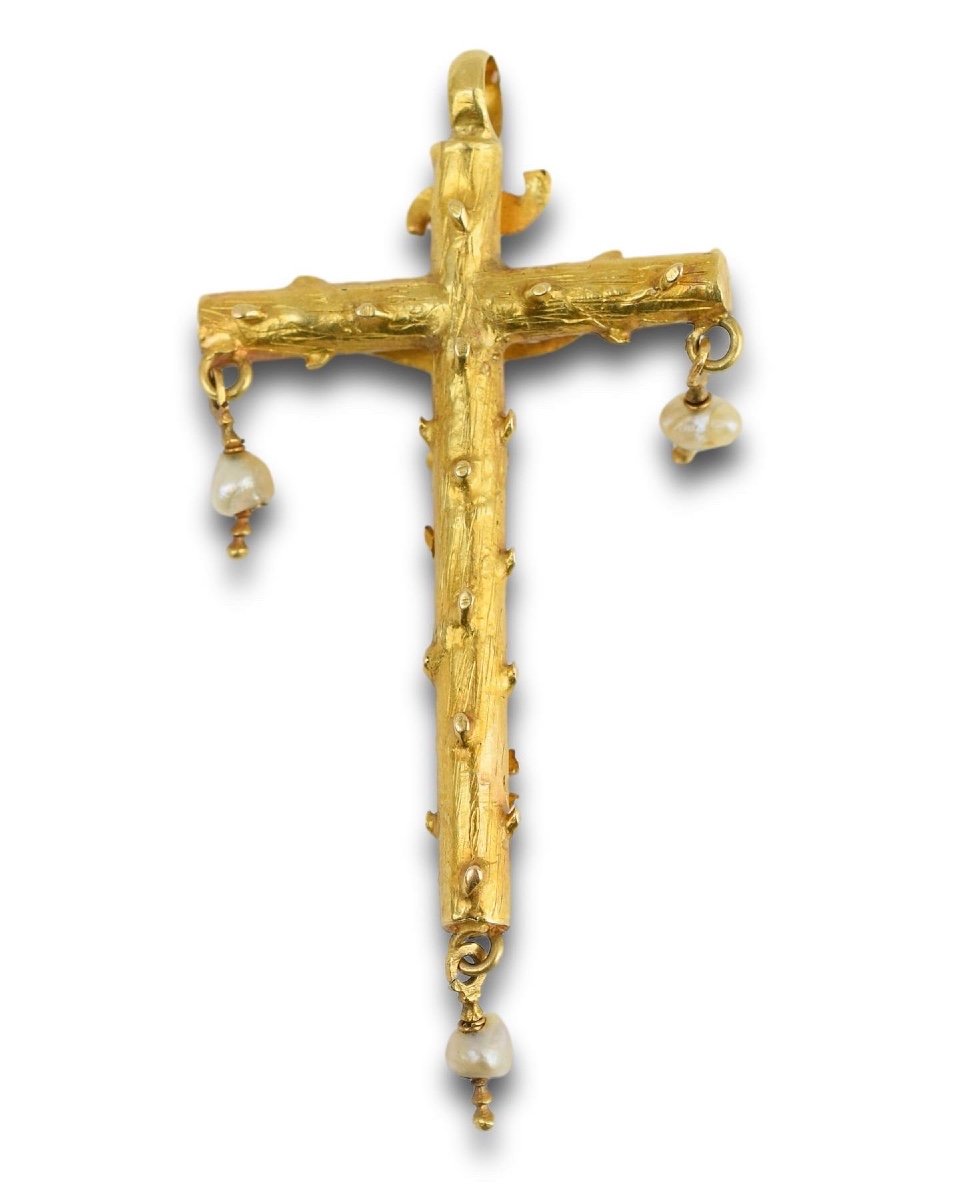 Gold & Enamel Crucifix Pendant With Baroque Pearls. Spanish, Late 16th Century.-photo-3