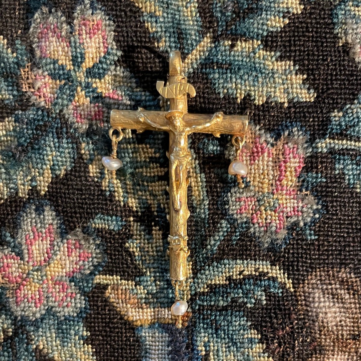 Gold & Enamel Crucifix Pendant With Baroque Pearls. Spanish, Late 16th Century.-photo-6