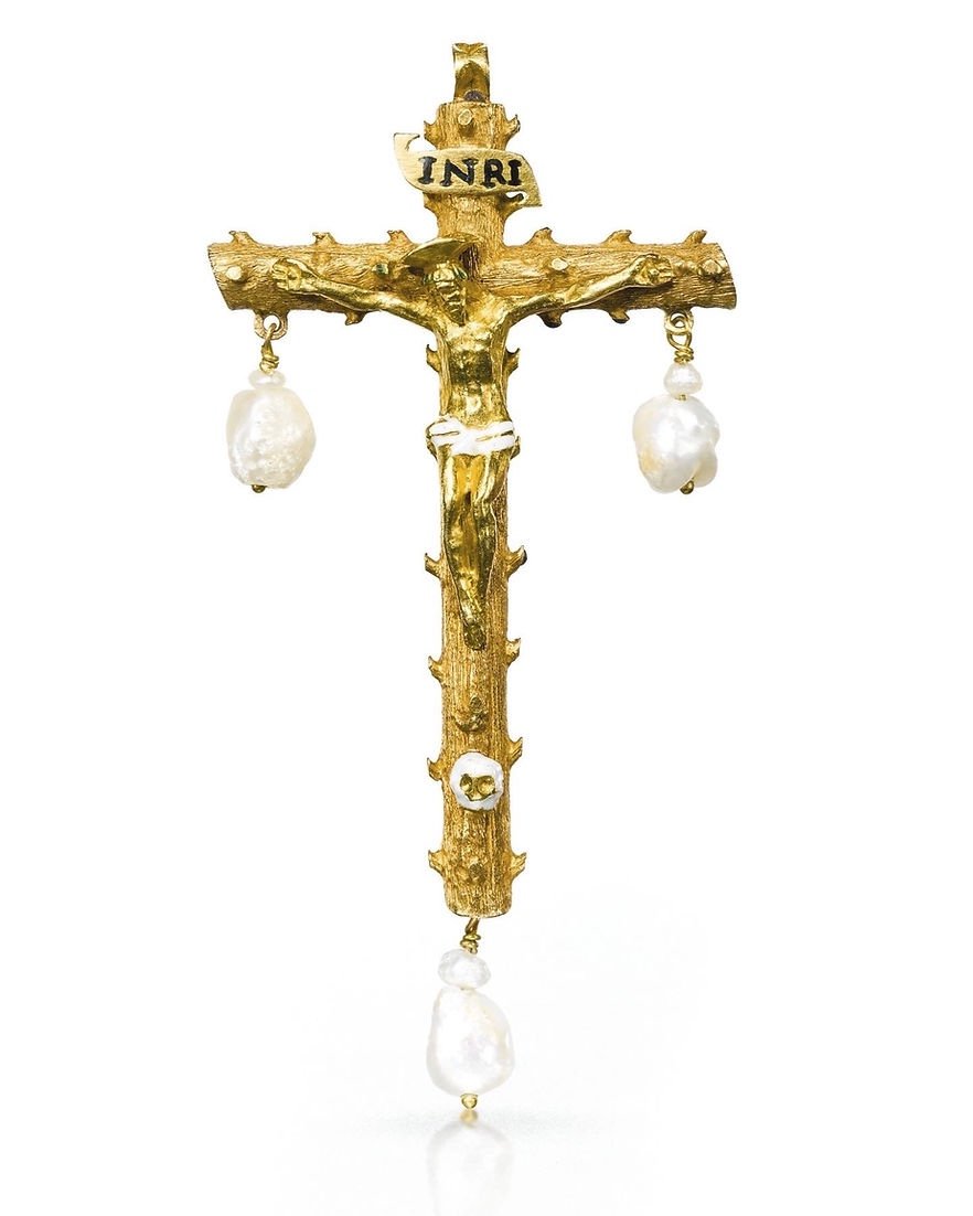 Gold & Enamel Crucifix Pendant With Baroque Pearls. Spanish, Late 16th Century.-photo-8