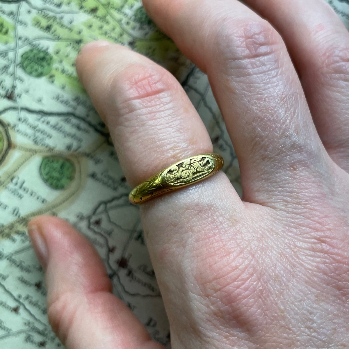 Bague En Or Iconographique Gravée De Saint Christophe. Anglais, XVe Siècle. -photo-5