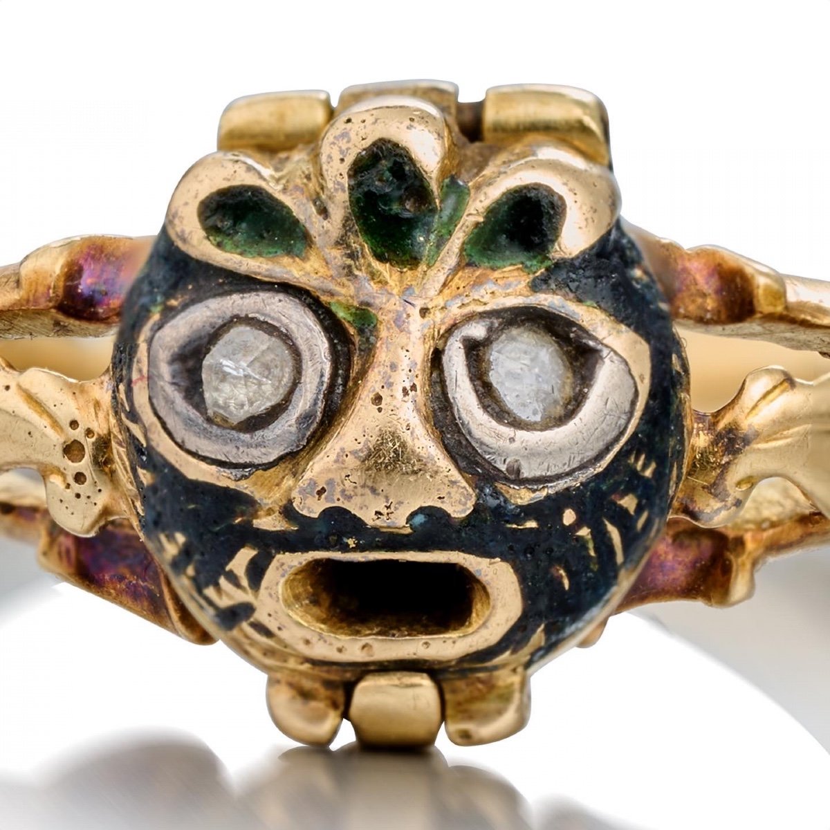 Bague Pomander En Or Et émail Avec Un Homme Vert. Italien, XVIIIe Siècle. -photo-2