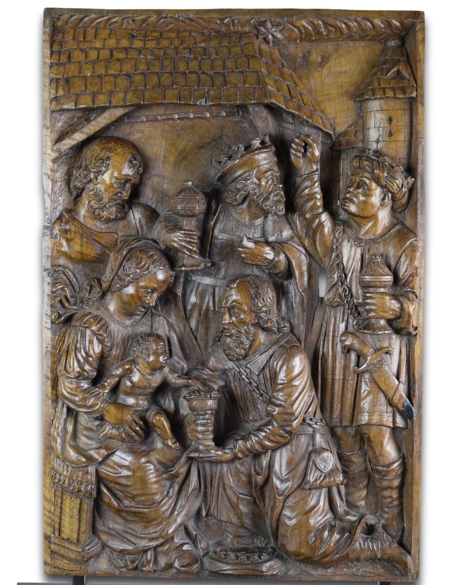Relief En Noyer De l'Adoration Des Mages. Flamand, XVIe Siècle.   -photo-1