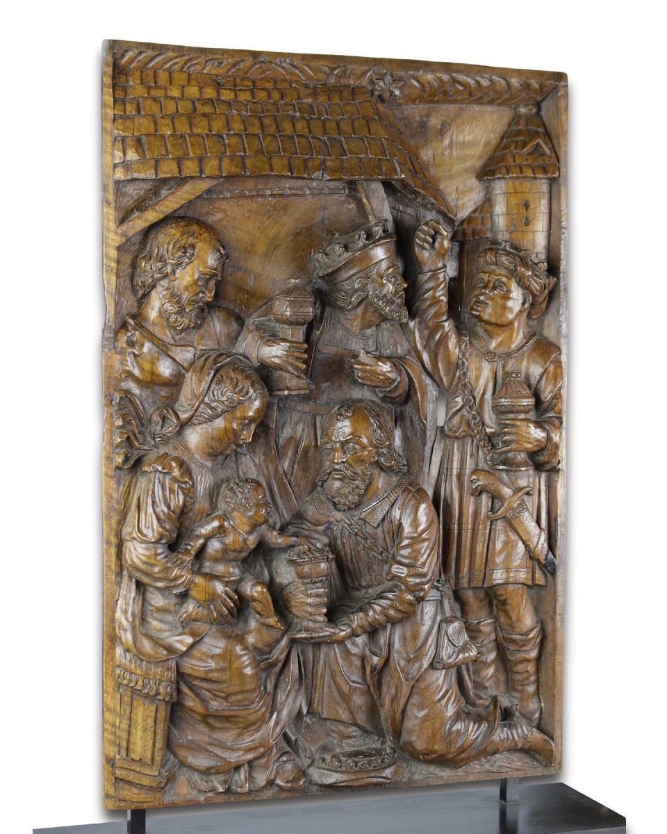Relief En Noyer De l'Adoration Des Mages. Flamand, XVIe Siècle.   -photo-2